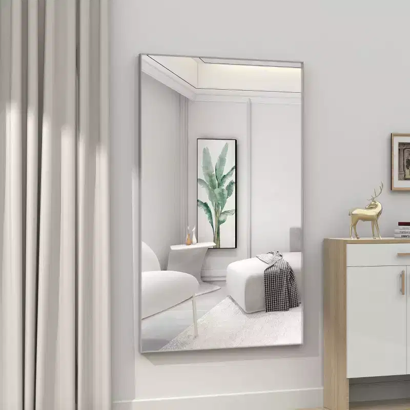 Modern Silver Frame Bathroom Mirror: Oversized, Aluminum, Wall Mounted, Vertical/Horizontal