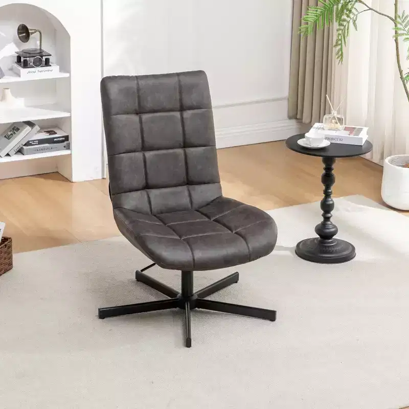 Faux Leather Tufted Swivel Accent Chair with Adjustable Height, 360° Swivel