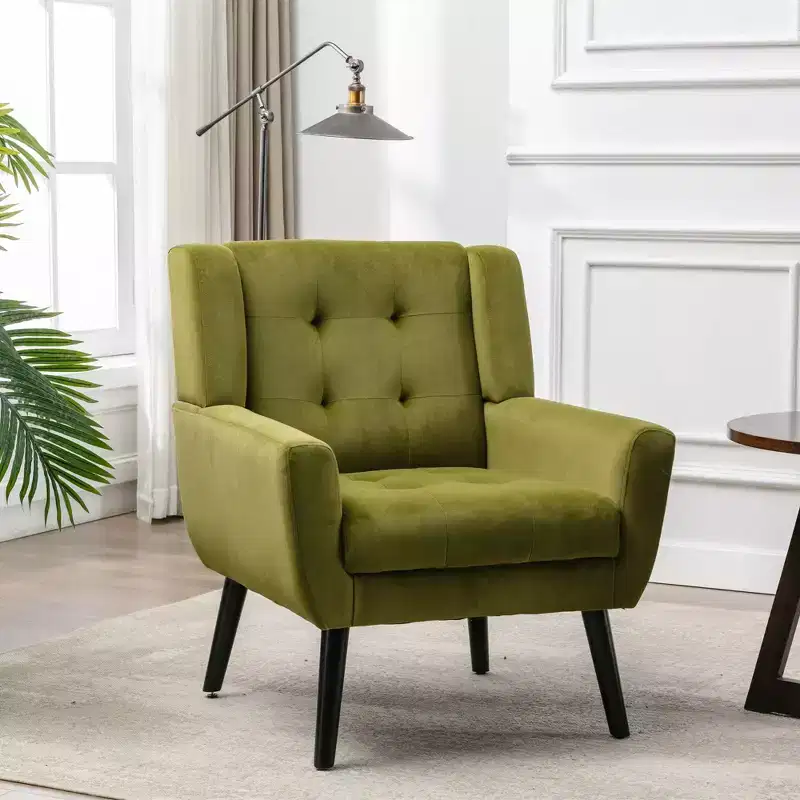 Multi-Color Button-Tufted Upholstered Accent Chair with Wood Legs, Single Seat