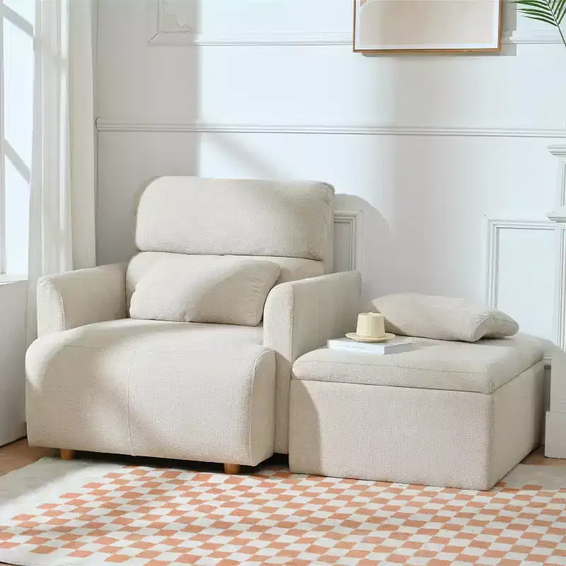 Oversized Chair with Storage Ottoman, Wide Accent Armchair, Upholstered Mid-Century Reading Chair, Deep Seat Sofa Couch