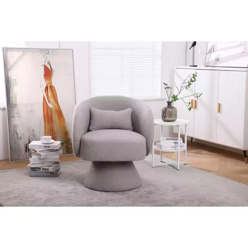 Okak Swivel Accent Chair Armchair, Round Barrel Chair in Fabric, Perfect for Living Room