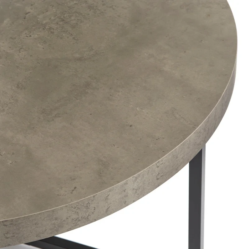 Industrial Style Coffee Table with Concrete-Look Top and Black Metal Frame