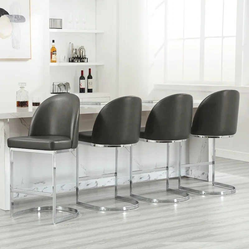 26 Faux Leather Upholstered Counter Height Bar Stools with Metal Legs - 38.8H x 17.9W x 20.9D