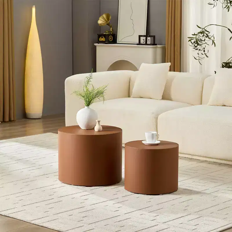 Ediva Modern Saddle Leather and Wood Accent Table