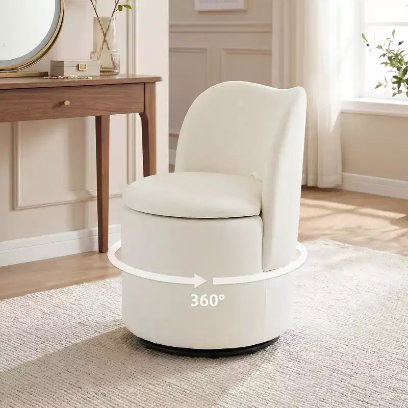 360 Swivel Vanity Chair with Storage - 350 LBS, Teddy Velvet/ Velvet, Hidden Compartment, No Assembly