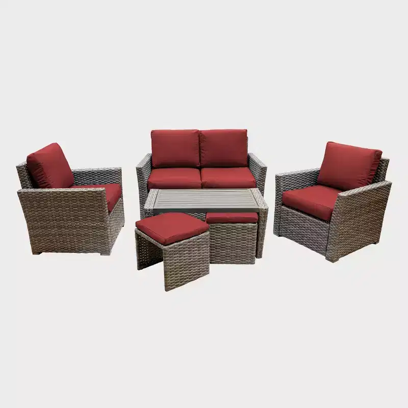 Leisure Made Newton 6pc Wicker Seating in Red Fabric