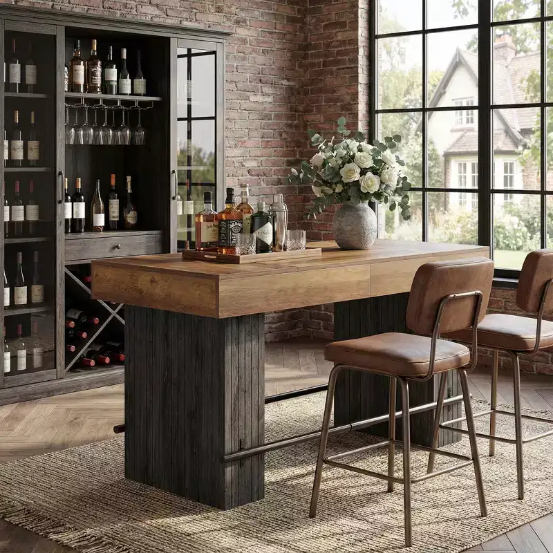 MAYEERTY 62.2 Industrial Bar Table, Counter Height Pub Dining Table for Kitchen Living Room