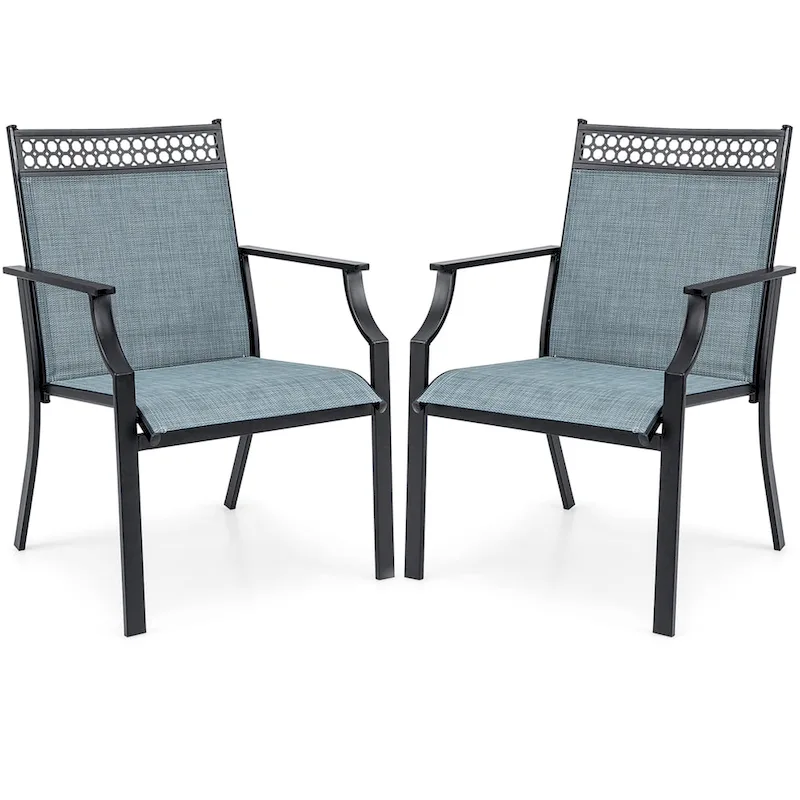 Blue/Coffee/Black Outdoor Patio Chair with High Backrest & Armrests, Set of 2