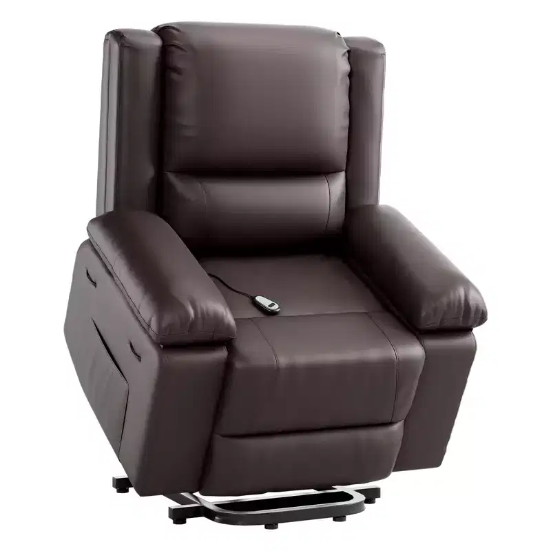 Power Lift Recliner Chair for Seniors  Electric Heated Massage Sofa with Remote, PU Leather, Side Pocket, Beige