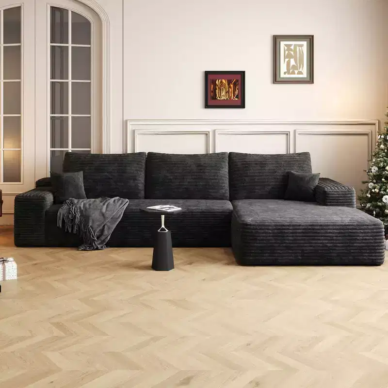 L-Shape Corduroy Sectional Sofa with Deep Seat, No Assembly Required