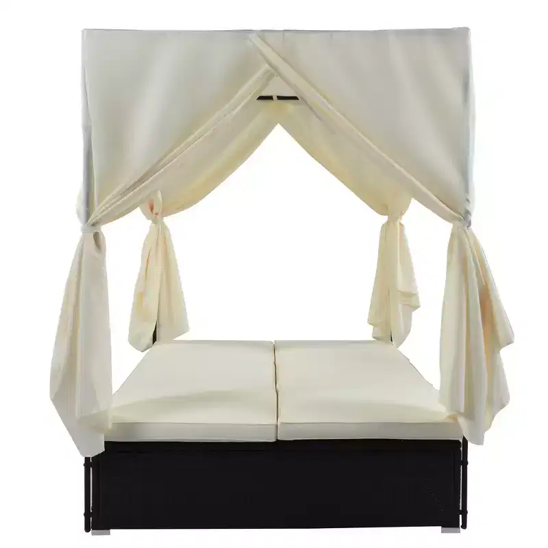 Whisen Patio Wicker Sunbed Daybed with Cushions & Adjustable Seats