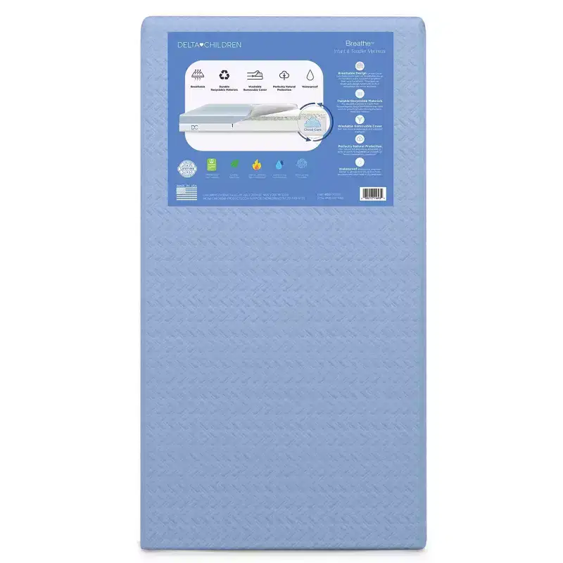 Delta Children Breathe Mattress - Breathable Baby Crib and Toddler Mattress with Cloud Core: 5.5 Inch Thickness, Hypoallergenic, 12 Lbs