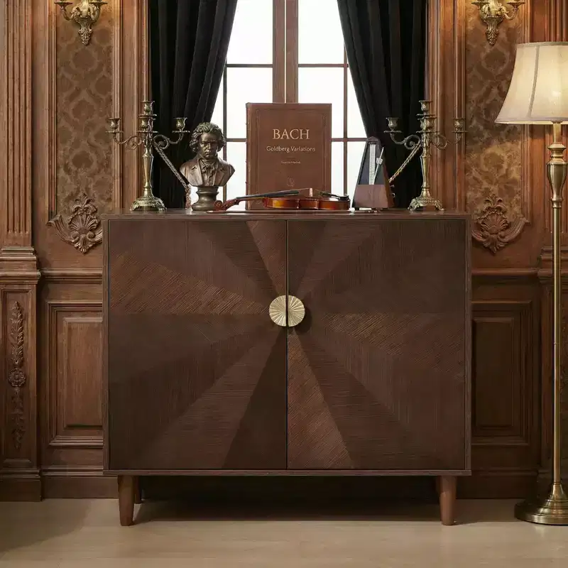 39.4'' Vintage Style Wooden Sideboard, Walnut Storage Cabinet with Decorative Gradient Doors, for Living Room & Dining Room