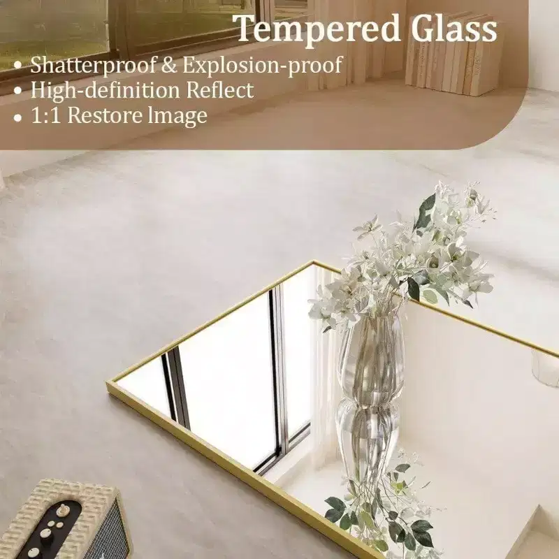 Large Mirrors Wall 65 inchx24 inch Full Length Mirror with Stand Gold Aluminum Alloy Frame Floor Standing Mirror Bedroom Living
