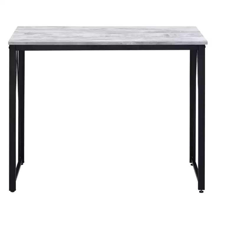 35IN Minimalist Computer Desk with Metal Frame, Writing Desk with Ample Legroom for Office, Study, Reading Room, White+Black
