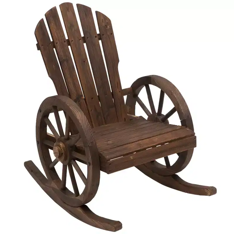 Wooden Rocking Chair, Adirondack Rocker Chair w/ Slatted Design and Oversized Back, for Porch, and Garden