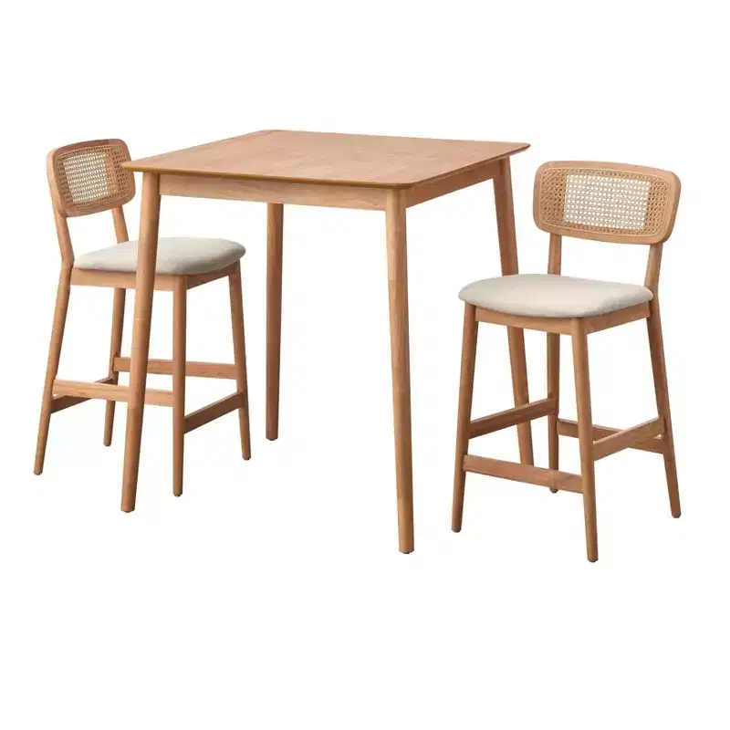 Buylateral 3pc Newington Cane Counter Height Dining Set Light Oak Finish/Beige