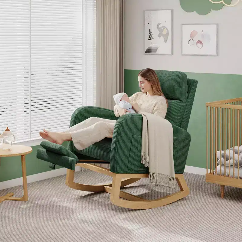 Nursery Rocking Chair, Modern Upholstered Glider Chair with Pillow, Rocker Chair for Living Room Bedroom