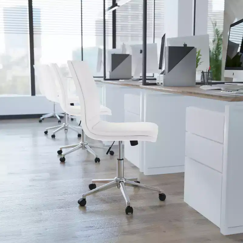 Mid-Back Armless Swivel Task Office Chair Bonded Leather Adjustable Metal Base