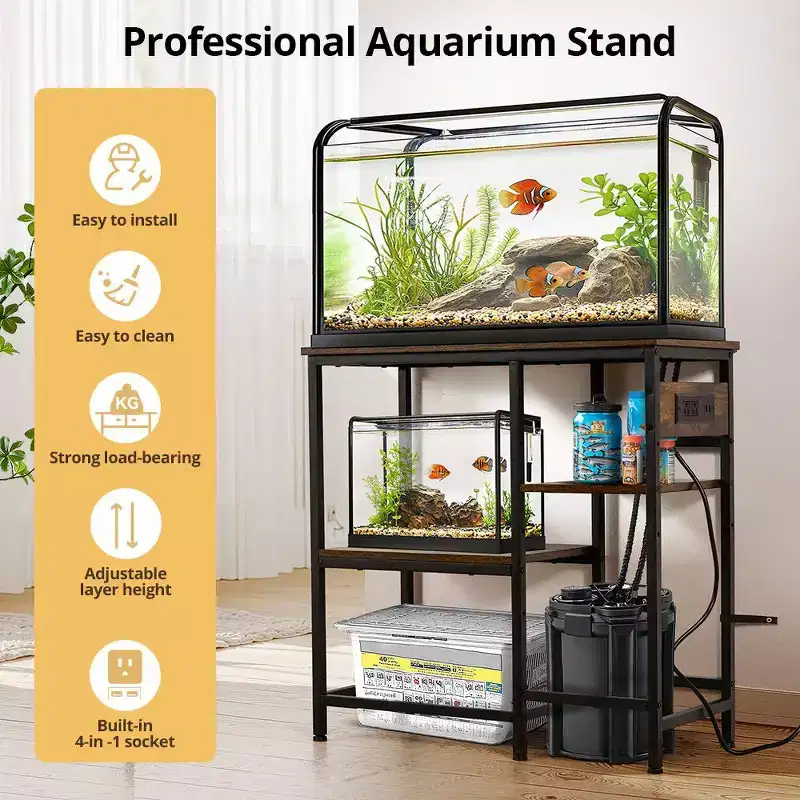 GOTGELIF 20-29 Gallon Fish Tank Stand Heavy Duty Metal Aquarium Stand Storage Rack