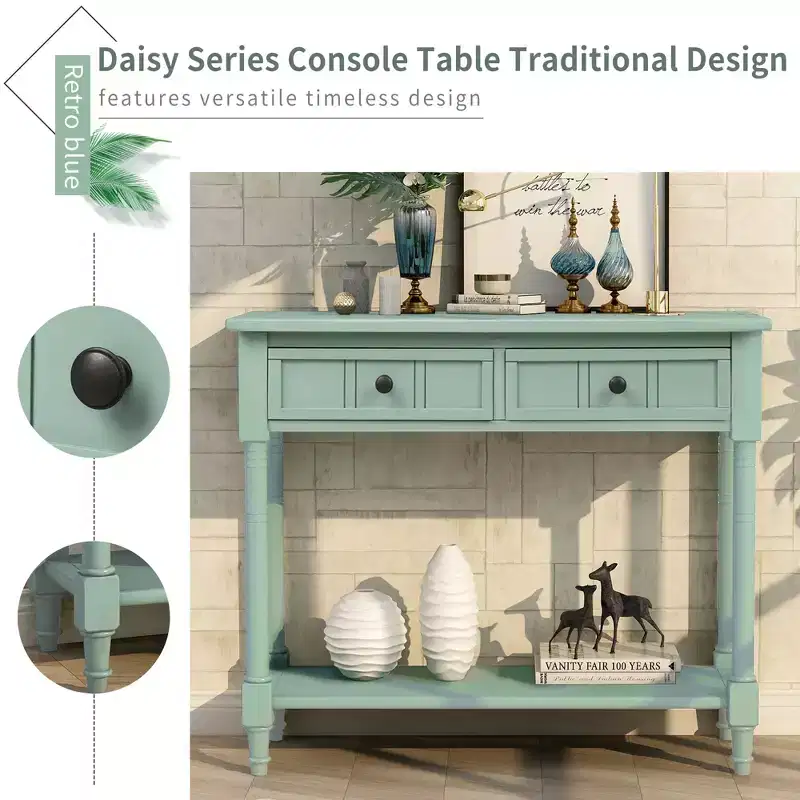 Console Table with Two Drawers and Bottom Shelf