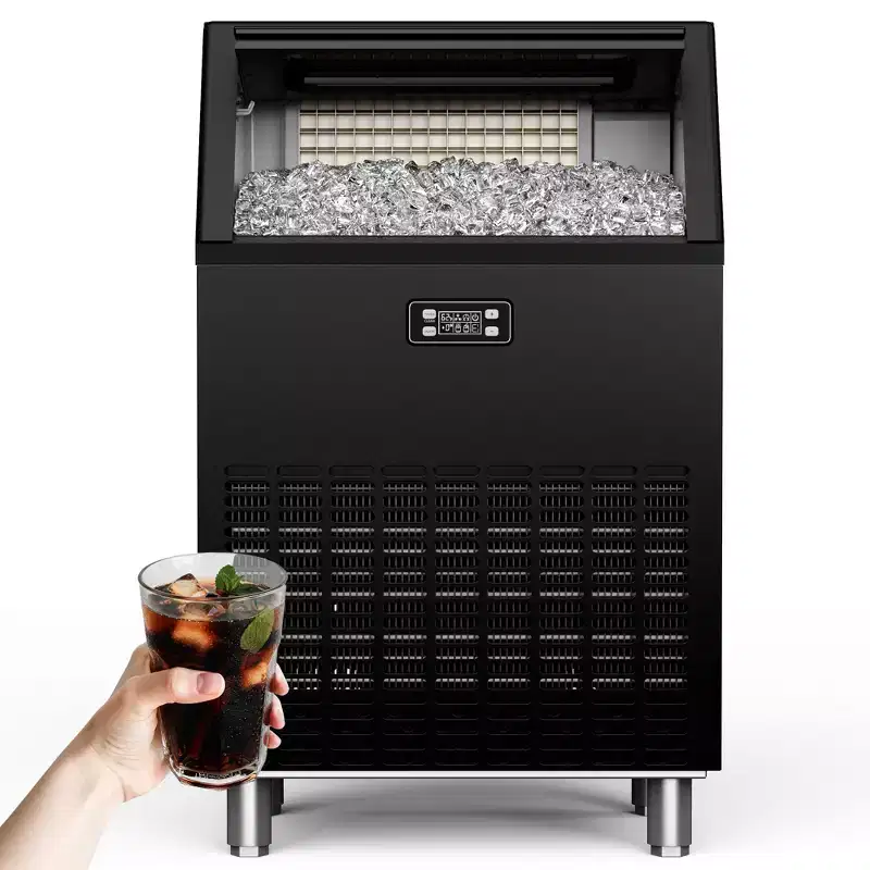 EUHOMY 200 Lbs./24H Ice Maker, Household & Commercial, Undercounter, 65 Lbs. Storage, Self-cleaning, for Kitchen/Party/Bar, Stainless Steel, Black