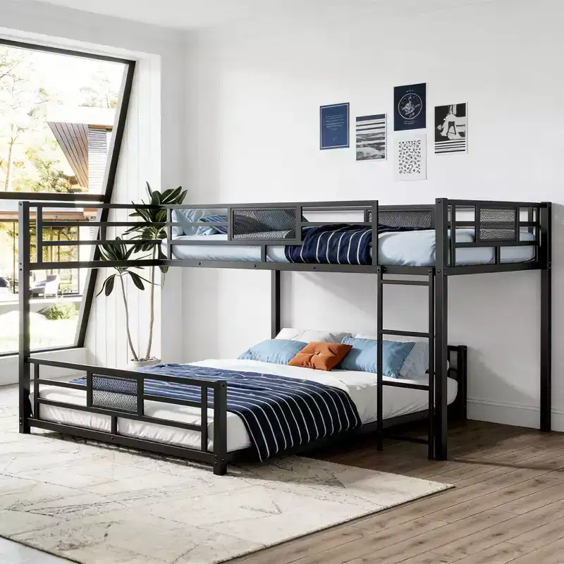 Luxystar Modern Twin over Full L-shaped Metal Bunk Bed