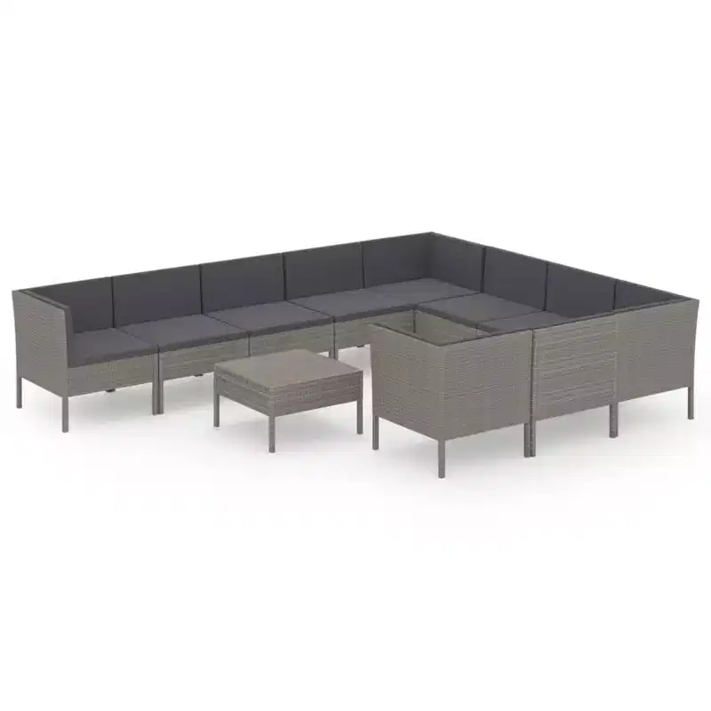 vidaXL Garden Lounge Set Patio Sectional Sofa Couch Outdoor Poly Rattan Grey