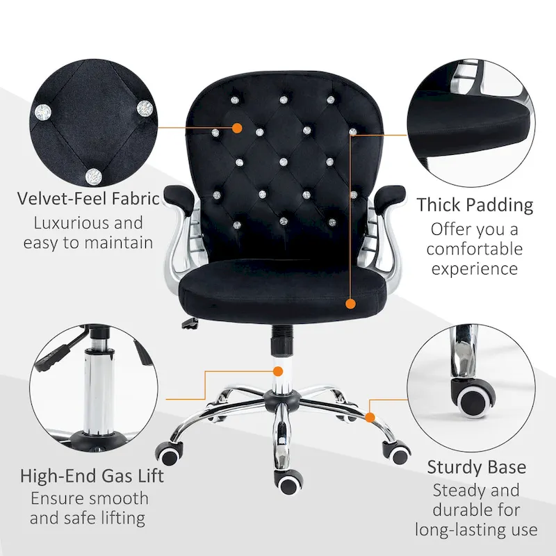 Vanity Middle Back Office Chair Tufted Backrest Swivel Rolling Wheels Task Chair with Height Adjustable Armrests