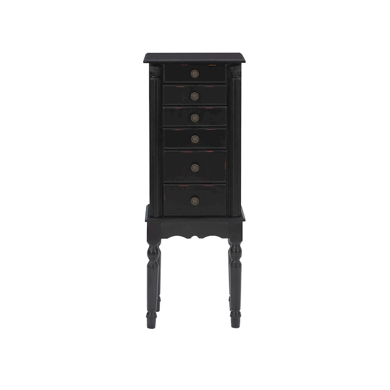 5-Drawer Wooden Jewelry Armoire with Flip Top - 37 - Black
