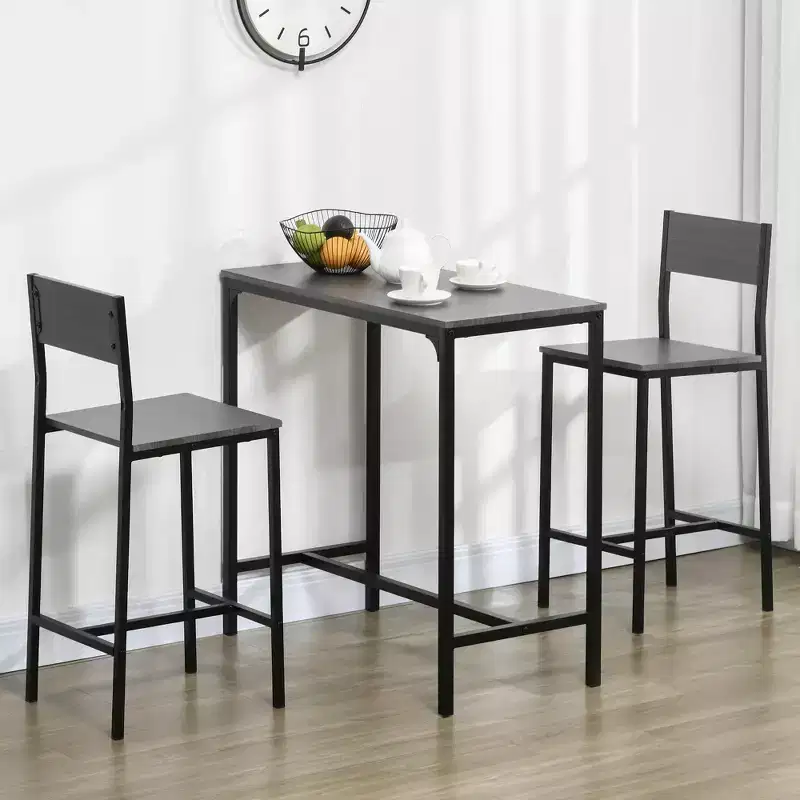 3 Piece Bar Table and Chairs, Industrial Dining Table Set for 2, Counter Height Kitchen Table with Bar stools, Breakfast Table Set for 2