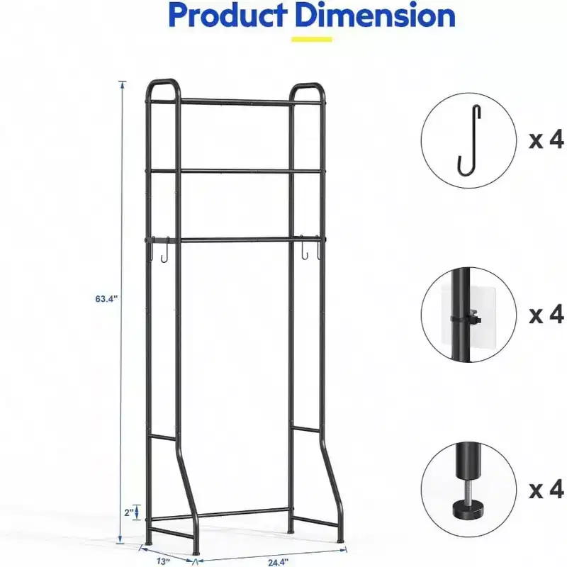 3 Tier Over Toilet Storage Rack Bathroom Organizer Shelves Cabinet Black Freestanding Space Saver