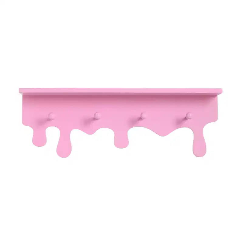 Prism Drippy Pink Wall Shelf with 4 Hooks