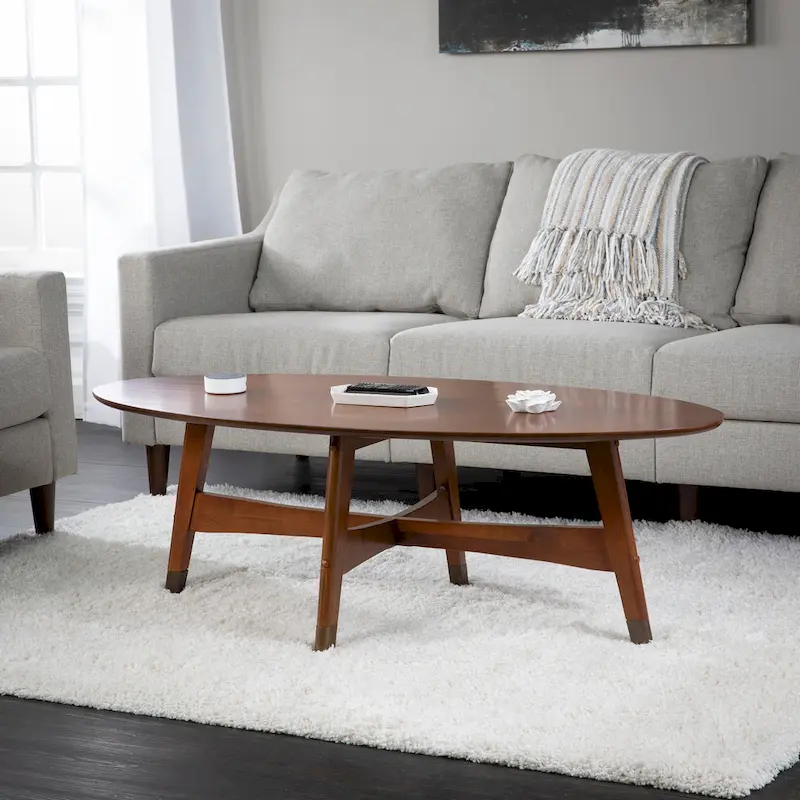 Rhoda Mid Century Modern Oval Wood Coffee Table