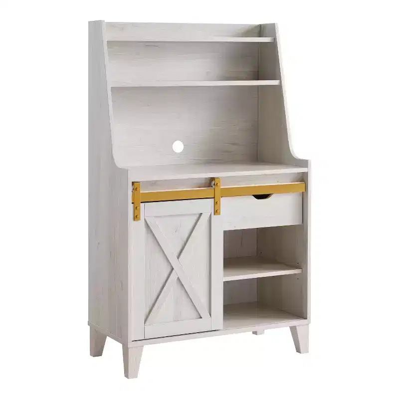 Farmhouse Baker's Rack with Drawer and 4 Shelves White Oak