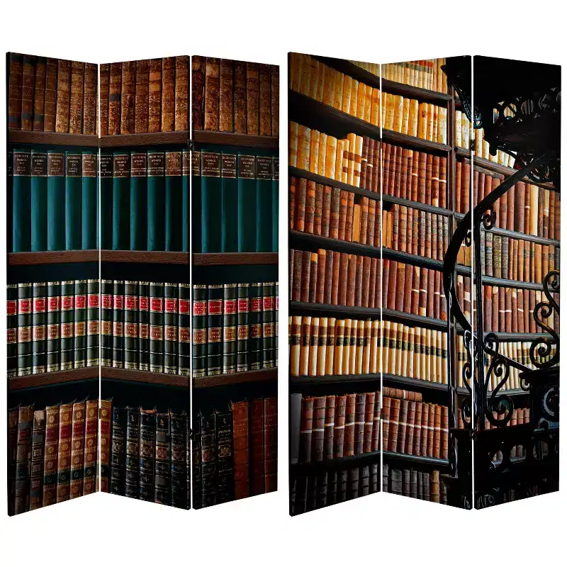 6 Double Sided Library Canvas Room Divider Brown - Oriental Furniture