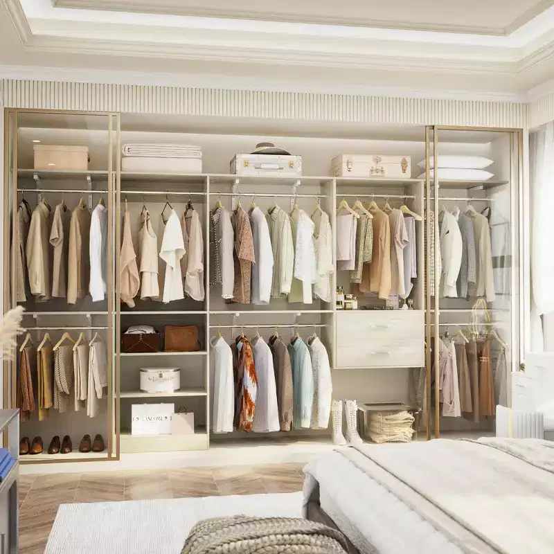 Freestanding Closet System – 8 Hanging Rods, 10 Shelves & Drawers