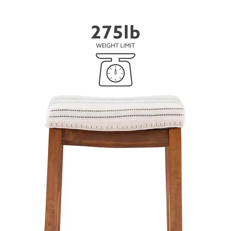 Counter Height Barstool Rustic Brown Natural Linen Upholstered Backless