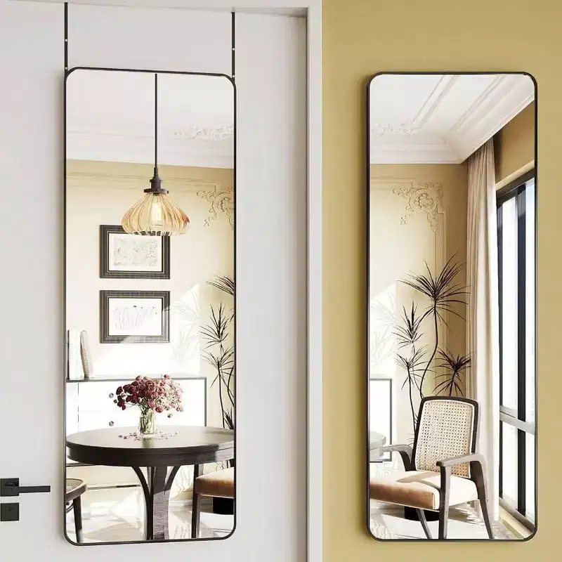 19 Inchx 51 Inch Over Door Mirror Hanging Full Length Back of Door Wall Mirror Black Matte Finish Anti Fog Strong Hold