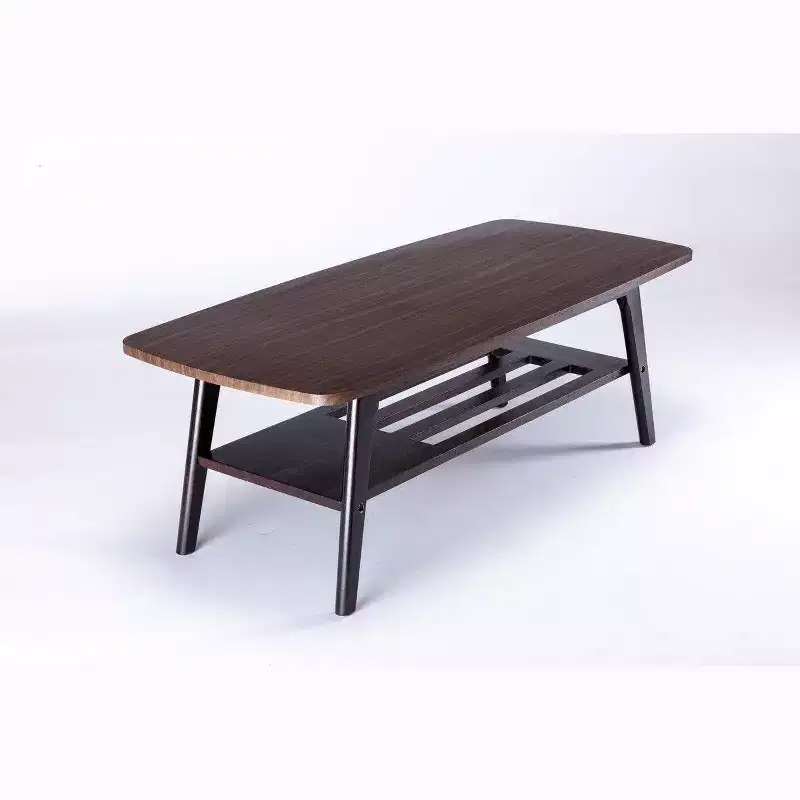 GDFStudio Hwasa Modern Wooden Coffee Table with Open Lower Shelf and Flared Legs