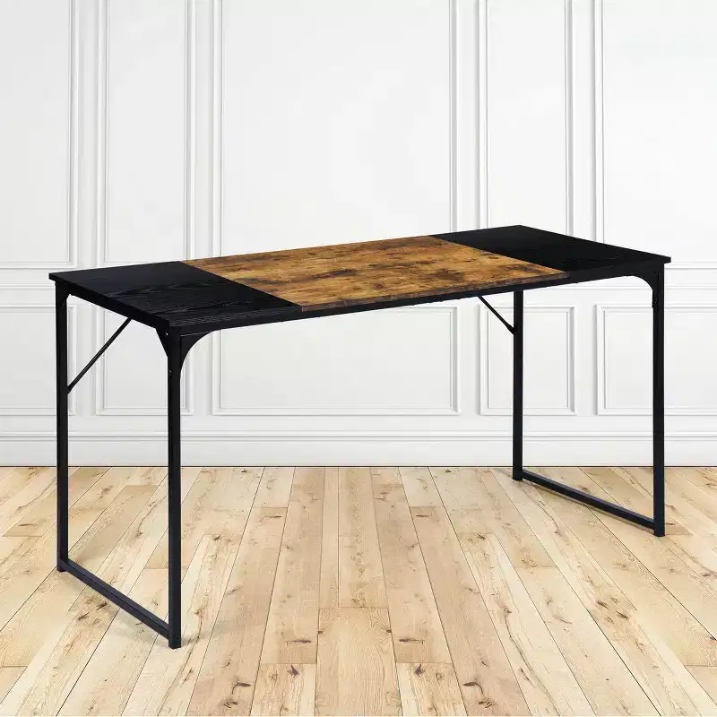 FurnitureR 55 Home Office Table Laptop PC Writing Computer Desk with Sturdy Metal Frames for Study Room, Brown&Black