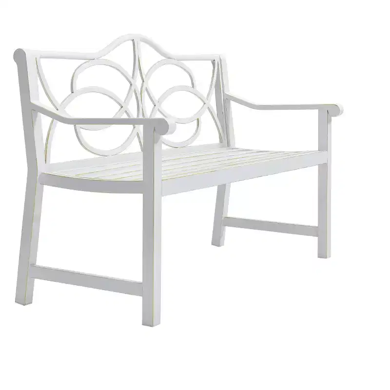 Outdoor Garden Bench Patio Seat Park Bench Armchair with Durable Metal Frame, White - ModernLuxe