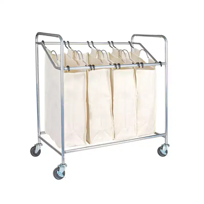 Heavy-Duty Quad Sorter, Rolling Laundry Sorter, 4 Bag Laundry Sorter Cart with Washable and Removable Bags, Chrome