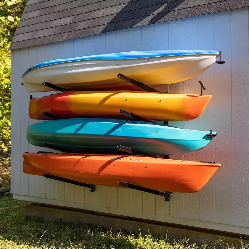 Outdoor Kayak Wall Rack – 4 Levels, Adjustable Arms, Weather-Resistant Steel