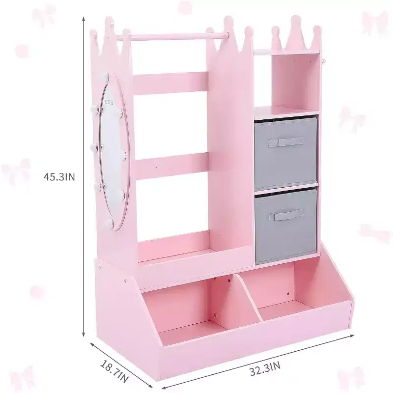 Girls' Dress Up Storage Wardrobe with Lighted Mirror, Toy Organizer