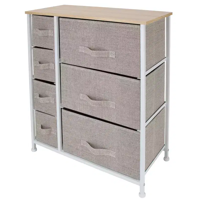 Simplify 7 Drawer Storage Chest Natural: Polypropylene & Steel Utility Storage, Plastic Drawers, Universal & Clothing Use
