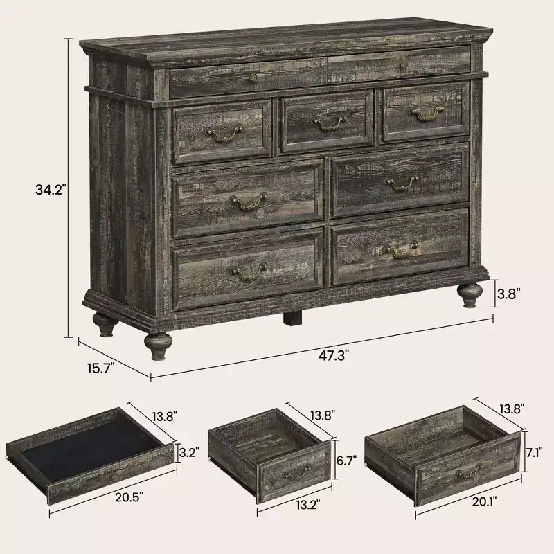 9 Drawers Dresser for Bedroom, Farmhouse Wood Chest of Drawers with Handle, Jewelry Storage Dressers Organizer for Living Room, Hallway