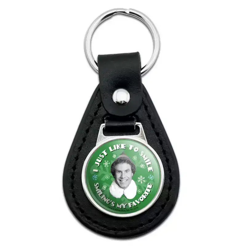 Elf Movie I Just Like To Smile Black Leather Keychain