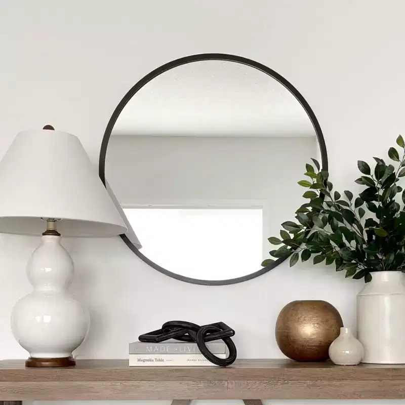 Black 20 Inch Aluminum Alloy Framed Round Wall Mirror for Bathroom Vanity Bedroom Entryway and Living Room