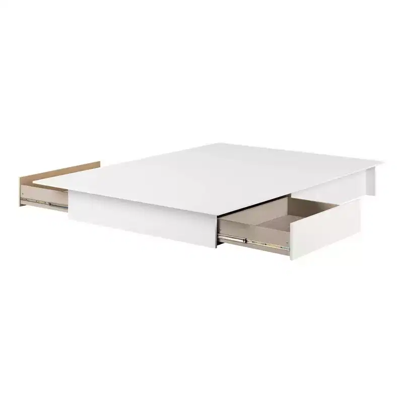 Queen Fusion 2 Drawer Platform Bed Pure White - South Shore: Contemporary Solid Wood & MDF Frame, Under Bed Storage